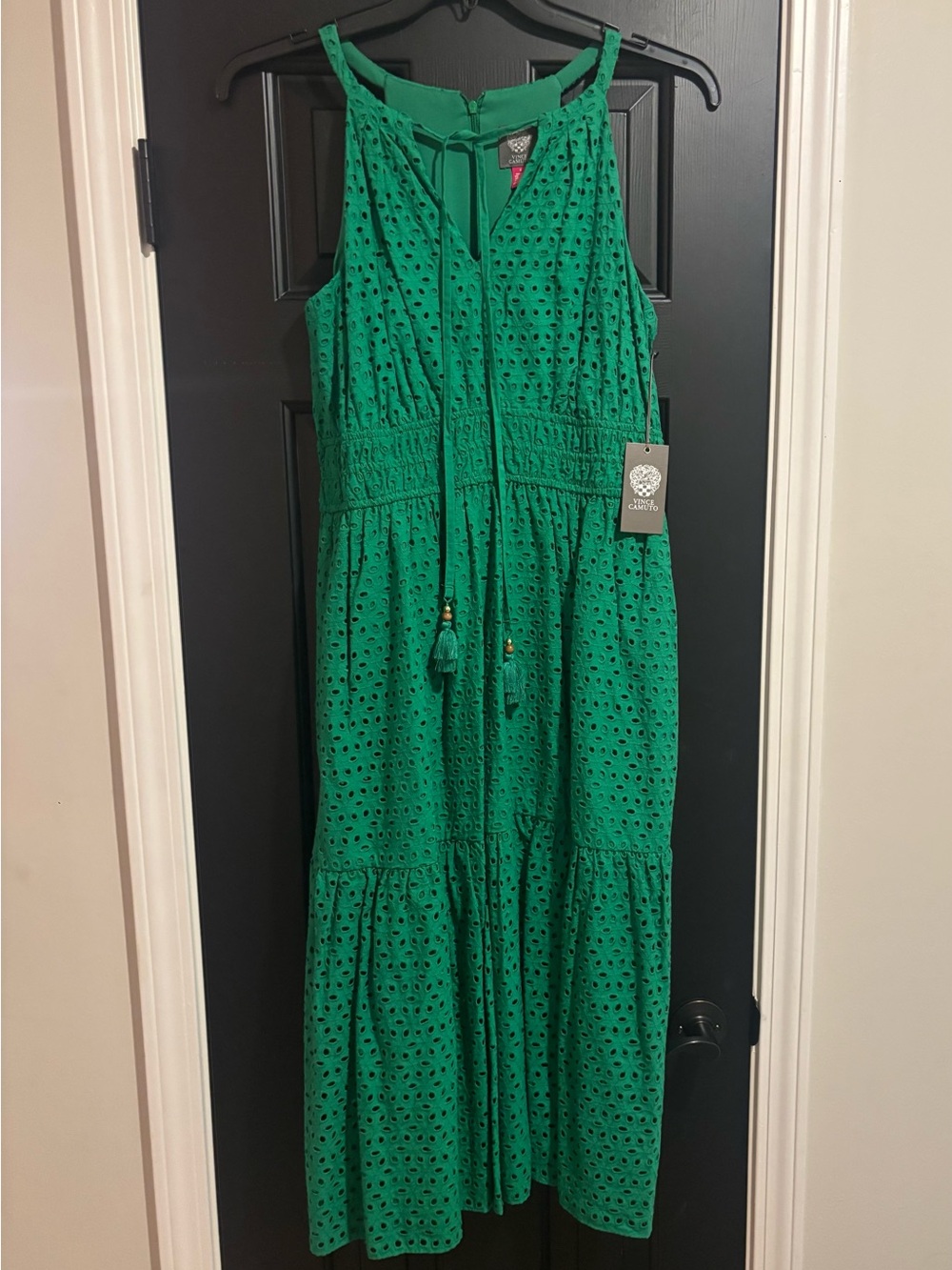 Vince Camuto Green Eyelet Tiered Maxi Dress